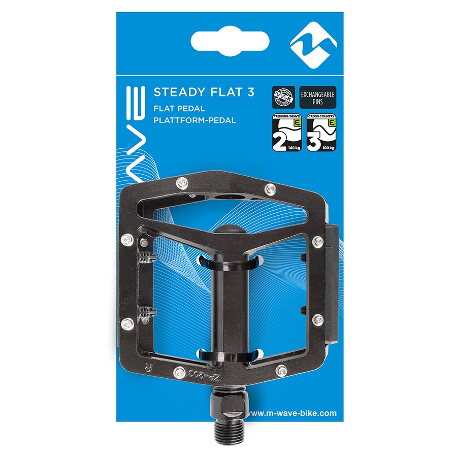 M-Wave, Steady Flat 3, Pedals, Body: Aluminum, Spindle: Boron Steel, 9/16'', Black, Pair